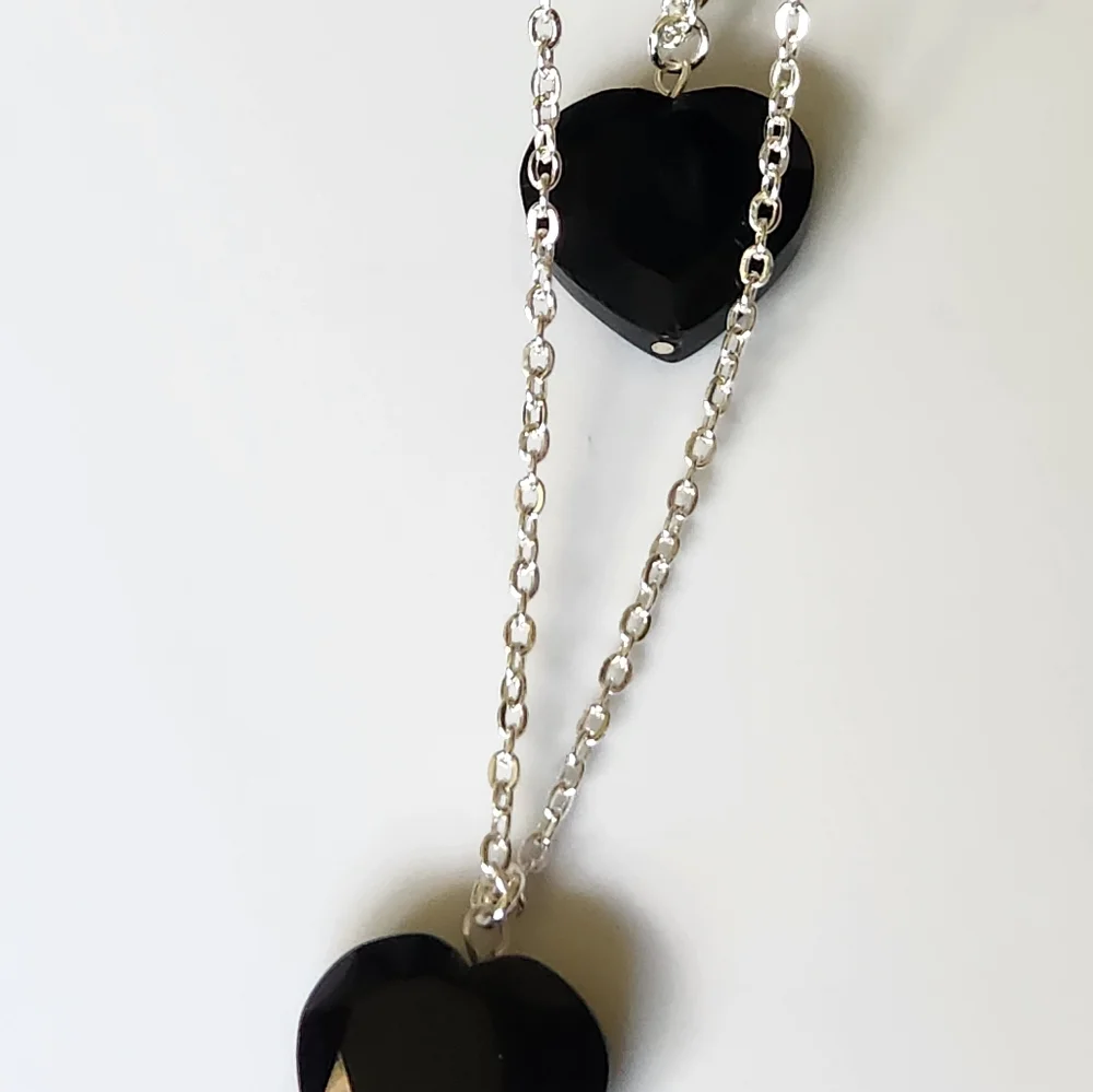 RSVP Double Black Heart Necklace Silver Tone NWT